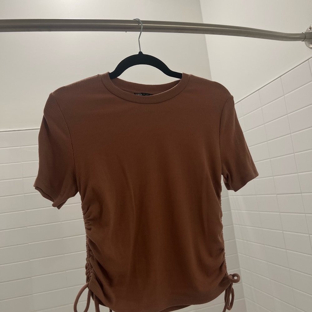 Zara Ribbed Brown Top